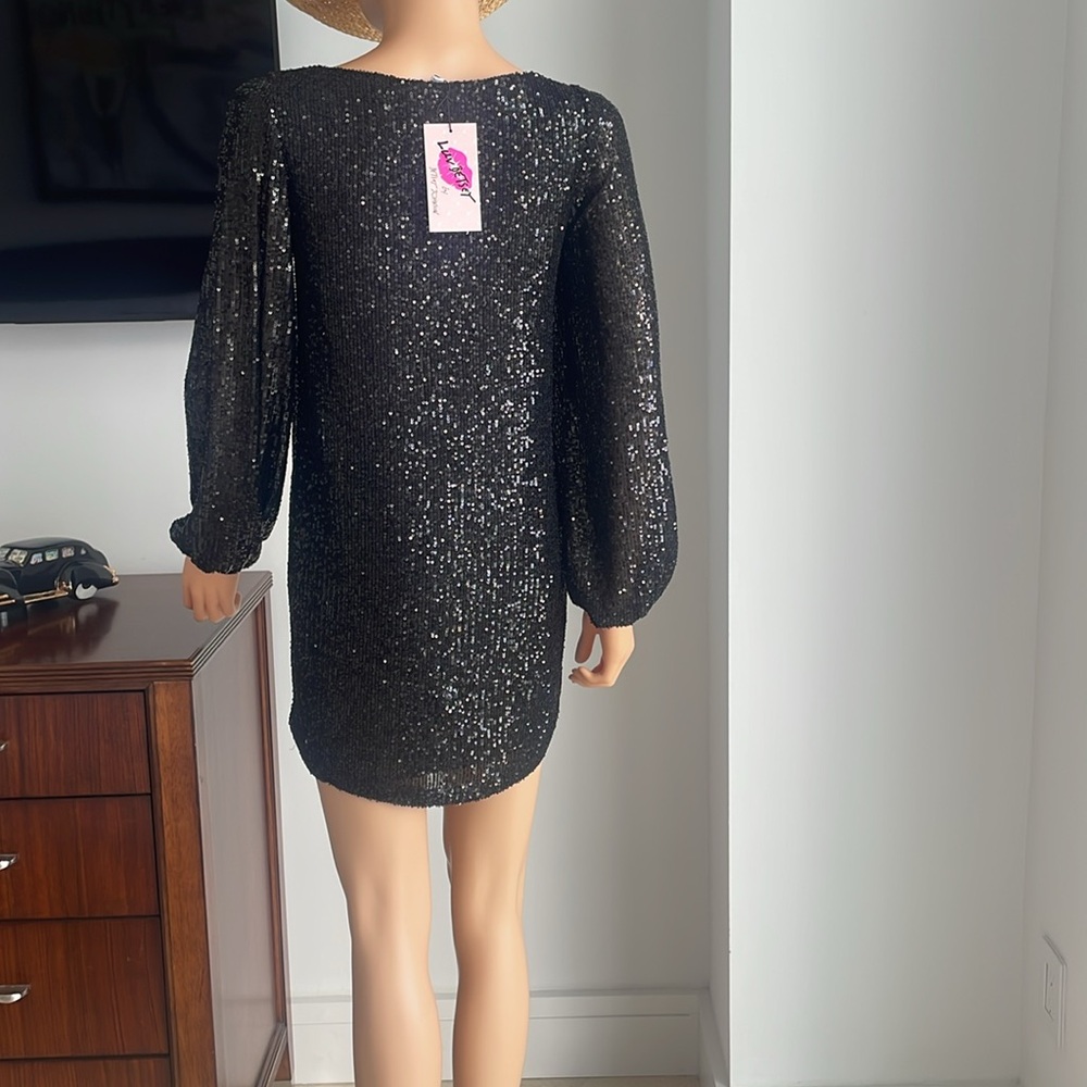 NWT LUV BETSEY BLACK SEQUIN MINI DRESS - Picture 4 of 5